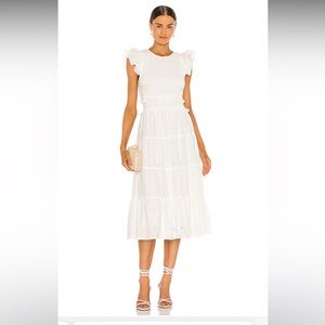 $250 Gorgeous CLEOBELLA Emmy Midi Dress White Ivory Cream Organic Cotton Eyelet